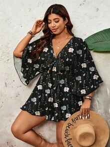 SHEIN VCAY 大码碎花休闲连体衣，适合夏季穿着 - 彩色 - 查看 5