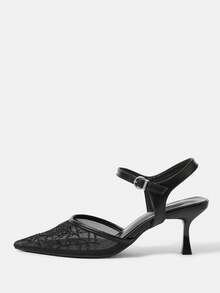 CUCCOO HITCHD Pointed Breathable Mesh Rhinestone Hollow Fashion Embroidery Temperament Versatile Sexy Fairy Banquet Black High Heels - Black - View 8