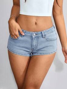 SHEIN ICON Quần short denim nữ dáng ôm, đa năng, có túi. - trắng - Xem 7