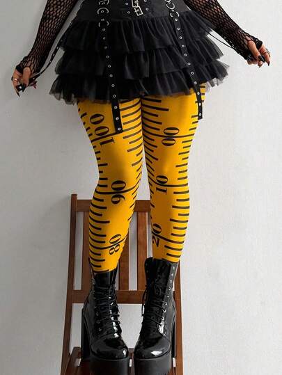 Whyspr Plus Size Women's Casual Versatile Everyday Wear Digit Print Leggings