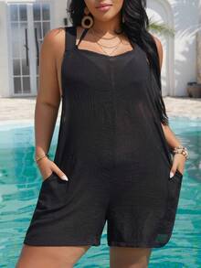 Swim Vcay Bộ áo liền quần không tay dáng quần đùi cỡ lớn dành cho nữ, thích hợp mặc đi biển/nghỉ lễ. - màu đen - Xem 1