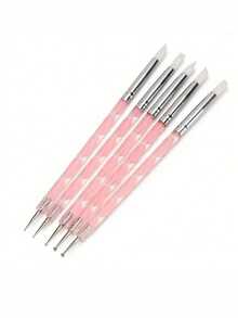 5Pcs Double Ended Nail Art Silicone Pens Double Headed Acrylic Silicone Dotting Pens Stainless Steel Dotting Tools Marble Pattern Painting Pens With Fine Precision Tips For Nail Art Design Professional Salon Home DIY Nail Supplies - Watermelon Pink - View 4