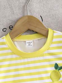 Young Girl Summer Casual Striped T-Shirt And Shorts Set - Multicolor - View 4