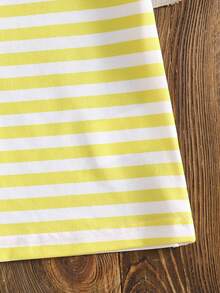 Young Girl Summer Casual Striped T-Shirt And Shorts Set - Multicolor - View 9