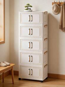 1 (45cm/17.7 Inches)-(60cm/23.6 Inches) Wide Folding Storage Cabinet, Clothing Cabinet Storage Box, Household Storage Storage Portable Wardrobe, Double-Door Folding Box, 1-5 Layers Optional, Thickened Double-Door Wheeled Storage Cabinet, Household Installation-Free Storage Rack, Clothes Toy Plastic Folding Storage Cabinet - Milky White - View 15