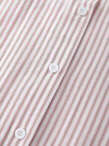 SHEIN Franclia Vintage Striped Short Sleeve Shirt, Fashionable For Commuting In Summer - Baby Pink - View 6