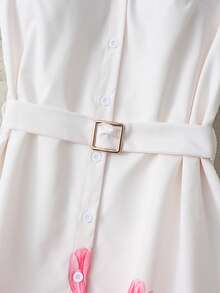 SHEIN Franclia 女士无袖修身郁金香印花纽扣衬衫裙 - 白色 - 查看 4