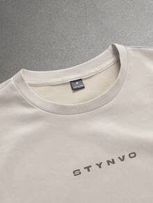 STYNVO Bộ áo thun cổ tròn in chữ và quần short rộng dành cho nam. - Màu be - Xem 6