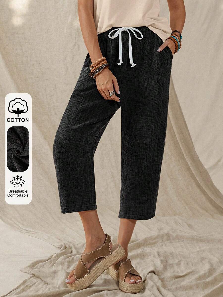 Wildy Phong cách lễ hội âm nhạc Boho, trang phục thường ngày kiểu miền Tây nước Mỹ cổ điển, họa tiết hoa bạc màu, quần dài lửng (capri) cho nữ, thích hợp mặc mùa xuân/hè. Quần cotton nữ, trang phục thường ngày thoải mái, quần dài nữ, chất liệu cotton lanh.