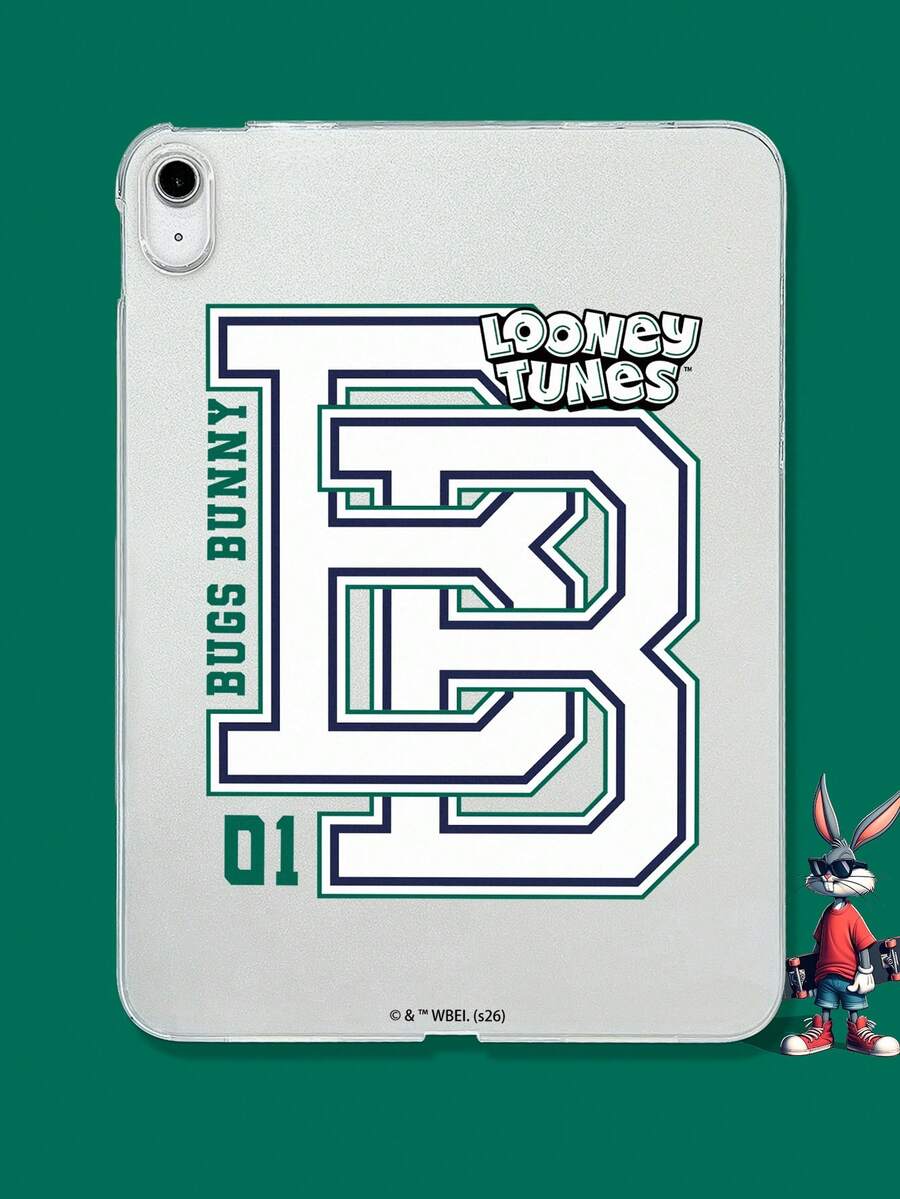 LOONEY TUNES X SHEIN 1个兔八哥卡通形象iPad保护套，透明软TPU材质，防震设计，复古学院风运动款，可爱字母B图案，生日毕业礼物，学生动漫迷日常学习使用的理想之选，兼容iPad保护套和手机配件 - 無色 - 查看 1