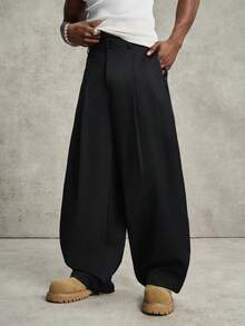 PAVTROS Men's Premium Pleated Straight Wide-Leg Trousers - Black - View 5