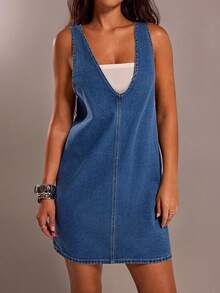 Forever 21 Casual Vintage Straight Denim Dress For Commuting, Spring - Medium Wash - View 6