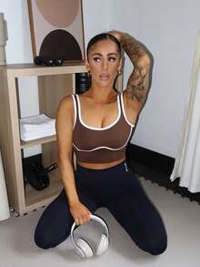 SAYEHFBABY Top deportivo de mujer con dobladillo corto para uso diario y fitness - Café integral - Ver 4