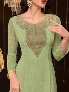 Al Najma Đầm maxi Thổ Nhĩ Kỳ dành cho nữ và áo abaya truyền thống Ả Rập. - màu xanh lá - Xem 3