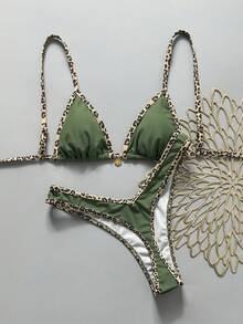 Swim Vcay 2件套女士夏季随机印花挂脖细肩带金属装饰性感比基尼套装 Zestiva泳装比基尼套装 女士比基尼设计 美味塑形泳衣比基尼套装 泳装 豹纹比基尼配饰 女士比基尼套装 女士泳装 绿色豹纹比基尼 2件套比基尼套装 聚拢比基尼 - 軍綠色 - 查看 1