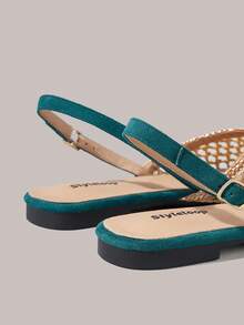 Styleloop 女士平底凉鞋，套脚后跟，波西米亚风，复古美式，西部风，音乐节，派对装扮，圣诞节假日旅行必备波西米亚风 - 墨綠色 - 查看 4