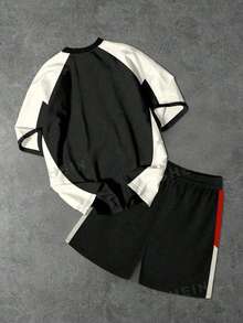 Manfinity EMRG Plus Size Men's Casual Street Style Shorts And T-Shirt Set Mans 2 Pieces Set 2 Pieces Outfits Tracksuits For Men Two Pieces Men Clothes Two Piece - Black - View 2