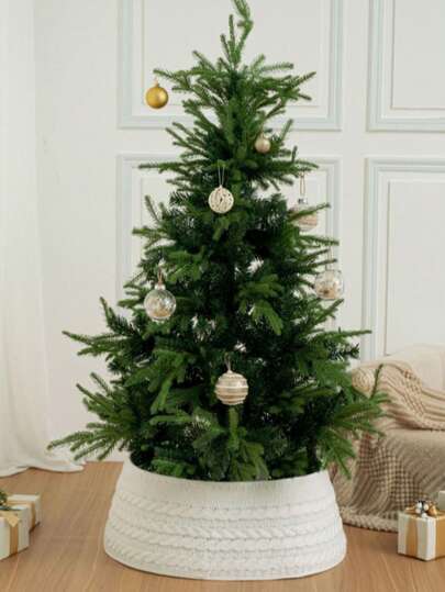 Collar de árbol de Navidad tejido con flor retorcida de borde de rhinestone de color crema para árboles artificiales, anillo de árbol de estilo rústico y de granja para decoración navideña del hogar, regalos de Navidad, decoración navideña