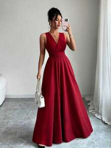 Women Long Dresses - Bordeaux - View 2