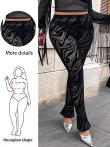 Hourglow Plus Size Women'S Velvet Sheer Tights, For Hourglass Body Shape, For Body Shape, For Summer - Black - View 1