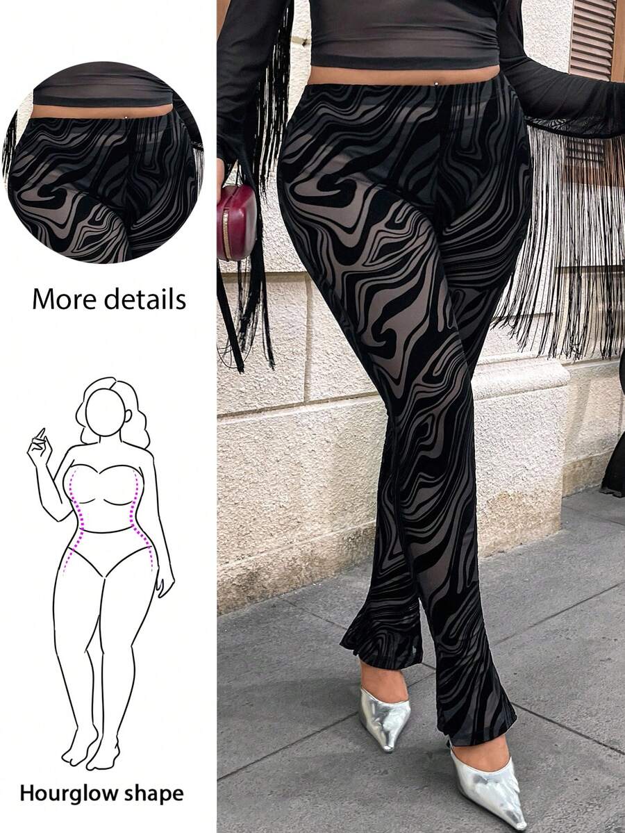 Hourglow Plus Size Women'S Velvet Sheer Tights, For Hourglass Body Shape, For Body Shape, For Summer - Black - View 1