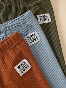SHEIN 3 piezas/paquete Pantalones acanalados para niños pequeños, pantalones versátiles para otoño/primavera - Multicolor - Ver 5