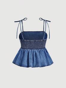 SHEIN MOD Plus Size Denim Camisole Top With Ruffle Hem, Blue Summer Tops For Women Going Out Tops Women - Dark Wash - View 2