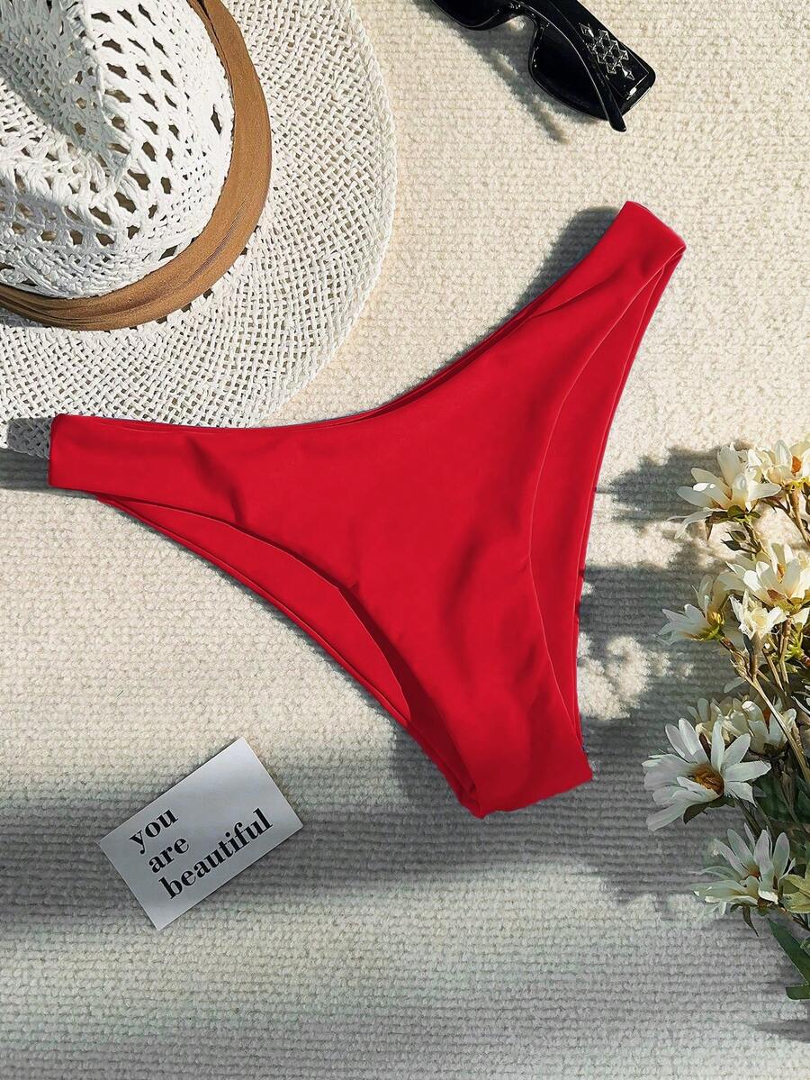 Swim Basics Women's Solid Color Beach Bikini Bottoms - Red - View 1