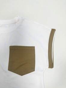 Franclia Conjunto Esportivo Casual de 2 Peças Inspirado em Kendall, Estilo Retrô Americano de Rua, Camiseta Gola Redonda com Recortes em Morcego e Bolso Contrastante + Calça Esportiva Casual com Cintura Elástica, Novo Conjunto de Camiseta de Manga Curta e Shorts Fashionable Slimming para Verão, Adequado para Uso Casual Diário, Encontro com Amigos, Fotografia de Rua, Férias, Esportes ao Ar Livre e Outras Ocasiões - Caqui - Visão 4