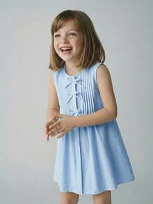 Maija Kids Maija Kids 女童圓領梭織洋裝 蝴蝶結裝飾 休閒仙女公主風 無袖 嬰兒藍 夏季派對 7 歲生日 小新娘 陽光裙 日常穿著 - 淺藍色 - 查看 8