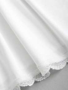 Sweetra Petite Áo thun nữ cổ chữ V buộc dây màu trắng kiểu Pháp lãng mạn phối ren, thích hợp mặc mùa xuân/hè. - trắng - Xem 7