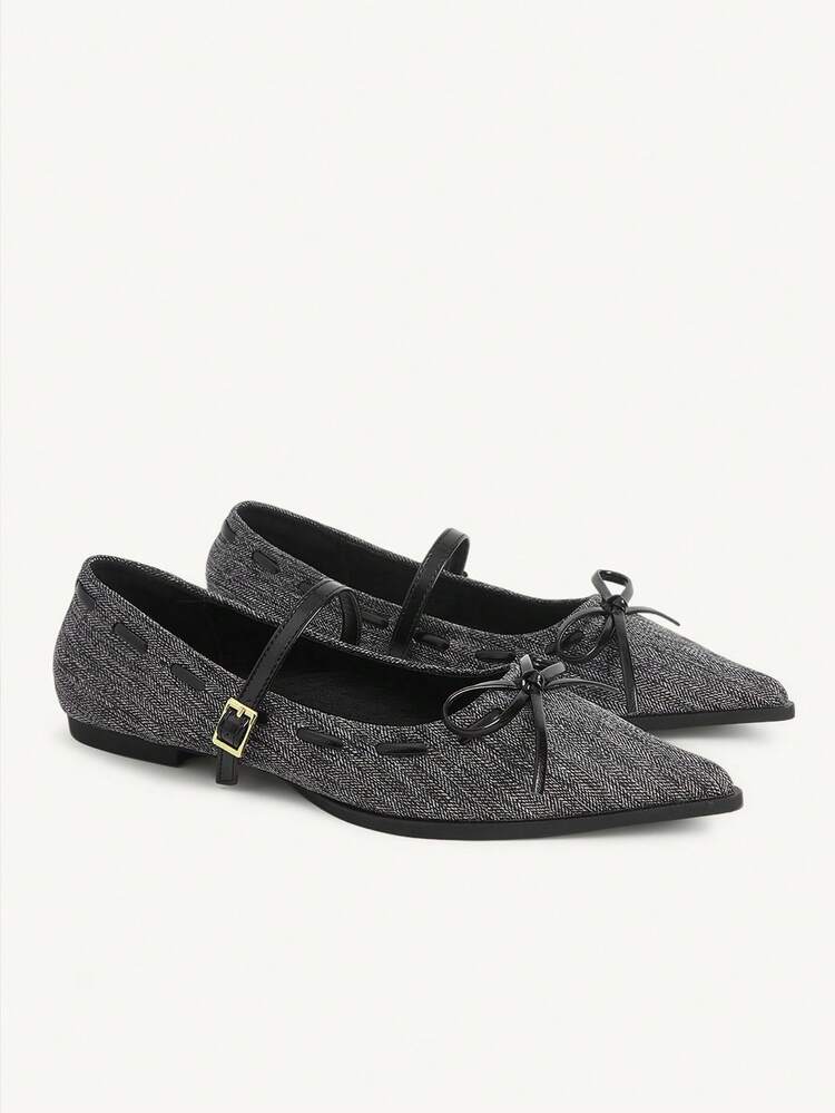 CUCCOO CHICEST Women Shoes New French Gray Bow Shoes Women Pointed Flat Commuting Shoes