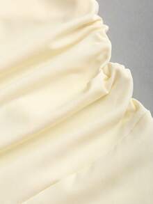 Sweetra 新款棕色优雅通勤时尚短袖连体裤，女款，高领收腰设计 - 淡黃色 - 查看 5