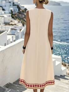 EMERY ROSE Plus-Size Women's Brown Summer Boho Vacation Holiday Dress,Fashionable Casual Minimalist Versatile Checked Round-Neck Sleeveless Maxi Dress Gym - Apricot - View 2