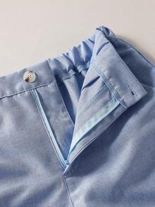 SHEIN 两件套青少年男士绅士套装，包括修身浅蓝色马甲和浅蓝色纹理西裤。优雅奢华的服装，适合生日、婚礼、婚礼宾客、花童、戒指童等场合。 - 淺藍色 - 查看 7