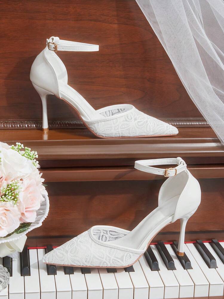 CUCCOO HITCHD Pointed Breathable Mesh Hollowed Out Fashion Temperament Versatile Sexy Fairy Wedding Banquet White High Heels