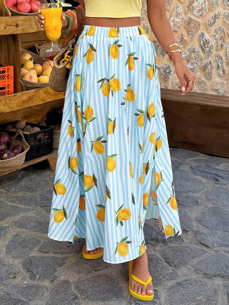 Flora Isola Flora Isola 1 chiếc váy nữ dáng chữ A rộng rãi, kẻ sọc, in hình trái cây nhiều màu sắc, thích hợp cho kỳ nghỉ, đi biển, mặc hàng ngày, mùa xuân/hè. - Nhiều màu - Xem 1