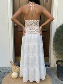 Sunnyshic Áo croptop nữ mùa hè giản dị, phong cách đồng quê ngọt ngào, đa năng, họa tiết hoa nhỏ xinh, thắt eo, lưng hở, không tay. - Nhiều màu - Xem 2