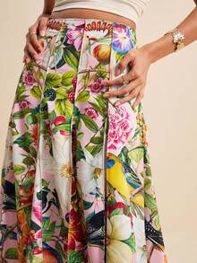 LOTSLUV Falda plisada con estampado floral tropical en toda la prenda, adecuada para vacaciones de primavera/verano - Multicolor - Ver 7