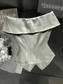 SHEIN Franclia 女士红色露肩上衣，饰有金色玫瑰纽扣，修身性感上衣，适合日常通勤、魅力派对、情人节、新年等场合。 - 淺灰色 - 查看 2