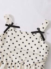 Süßes Kleid für Kleine Mädchen mit 3D Schleifen Dekor, Träger Taille geraffte Laternensaum Kleid, Kinder Sommer Lässig Urlaubs Chic Stil - Weiss - Übersicht 5