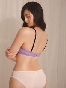 DelicateAllure 女士蕾丝蝴蝶结钢圈文胸 - 紫色 - 查看 2