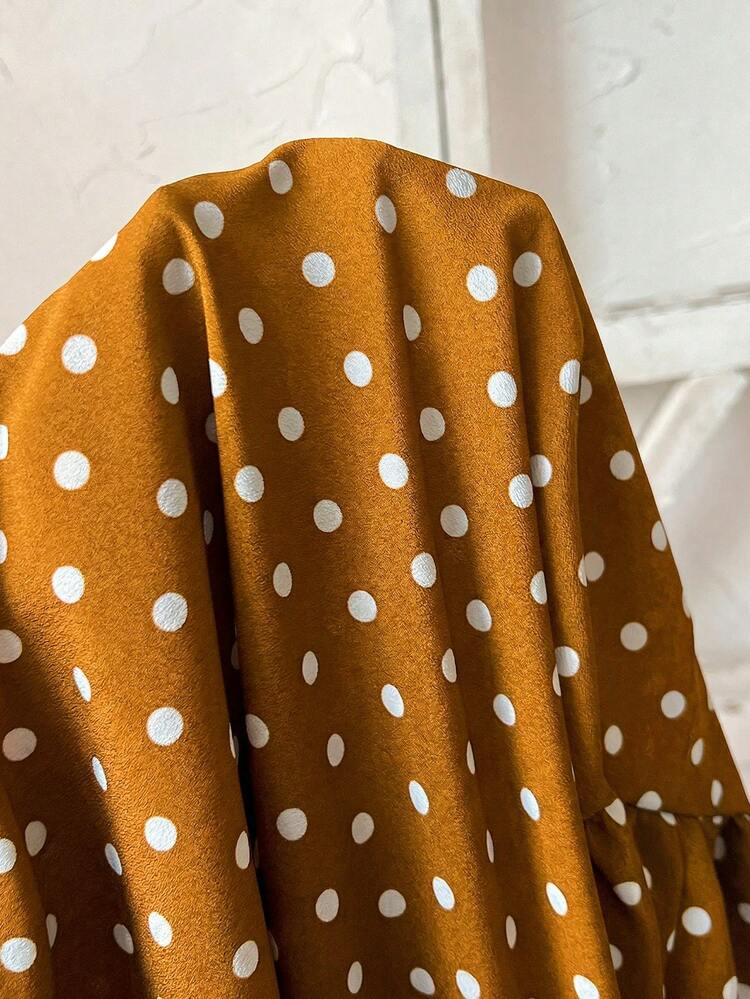 Plus Size Women Polka Dot Pattern Ruffle Hem Sleeveless Casual Dress