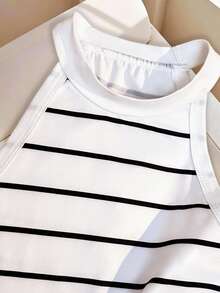 GlowEve Women's Casual Striped Halter Top, Summer - Black and White - View 4