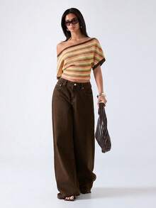 LYSMO Women's Striped Asymmetrical Shoulder Casual Top,Summer Top - Multicolor - View 4