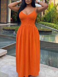 Slaydiva 2026春夏优雅通勤休闲装，生日派对、毕业典礼、学生装、日常出行、百搭单品、休闲度假、邮轮旅行、海滩、日光浴、潮流单品、商务休闲、简约休闲风、度假外出女装，适合海滩和夏季穿着的无袖收腰A字中长连衣裙 - 橙色女式Talk连衣裙 Y2k连衣裙 女士长裙 Deeka Wow连衣裙 女士夏季连衣裙 女士连衣裙 女士派对礼服 正装 - 橘色 - 查看 8