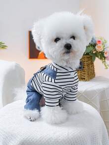 PETSIN Bộ quần áo liền thân hai mảnh giả cho thú cưng, thêu họa tiết gấu bông với vòng chữ D, trang phục thường ngày cho chó bốn chân, thích hợp cho chó nhỏ mặc. - Màu xanh lam - Xem 12