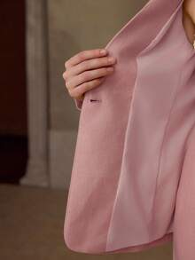 PREMIUM Áo khoác blazer dài tay nữ 100% vải lanh, thích hợp mặc thường ngày và hẹn hò, mùa xuân/hè. - Bụi hồng - Xem 7