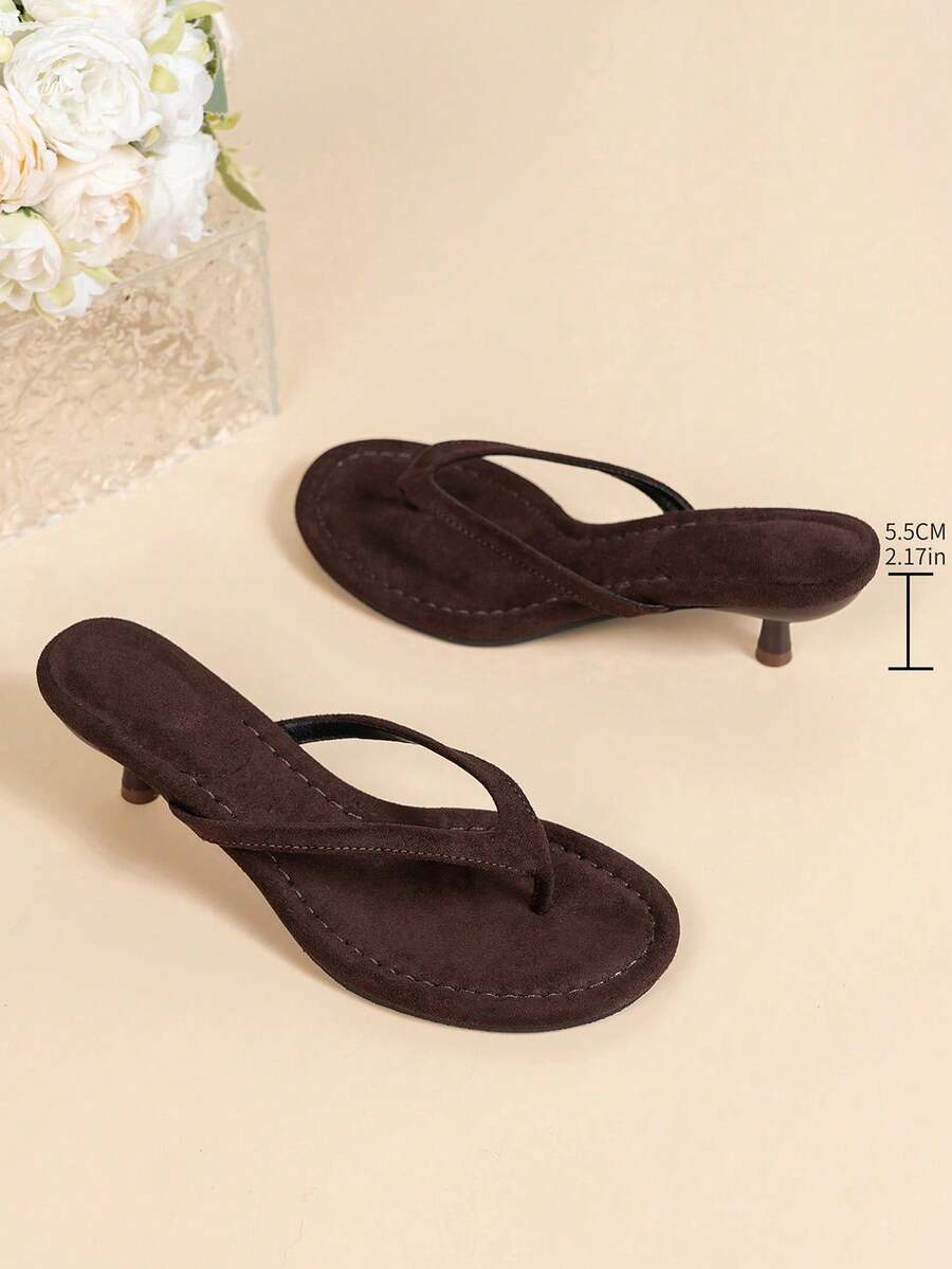 Giày sandal cao gót thời trang nữ, mẫu mới Xuân/Hè 2026, sandal mũi tròn đi biển/nghỉ dưỡng, dép xỏ ngón gót thấp. - màu nâu - Xem 1