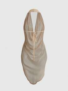 ROMWE Áo tank top nữ gợi cảm hở lưng, cổ yếm, vạt bất đối xứng dành cho lễ hội âm nhạc - Lạc đà - Xem 2